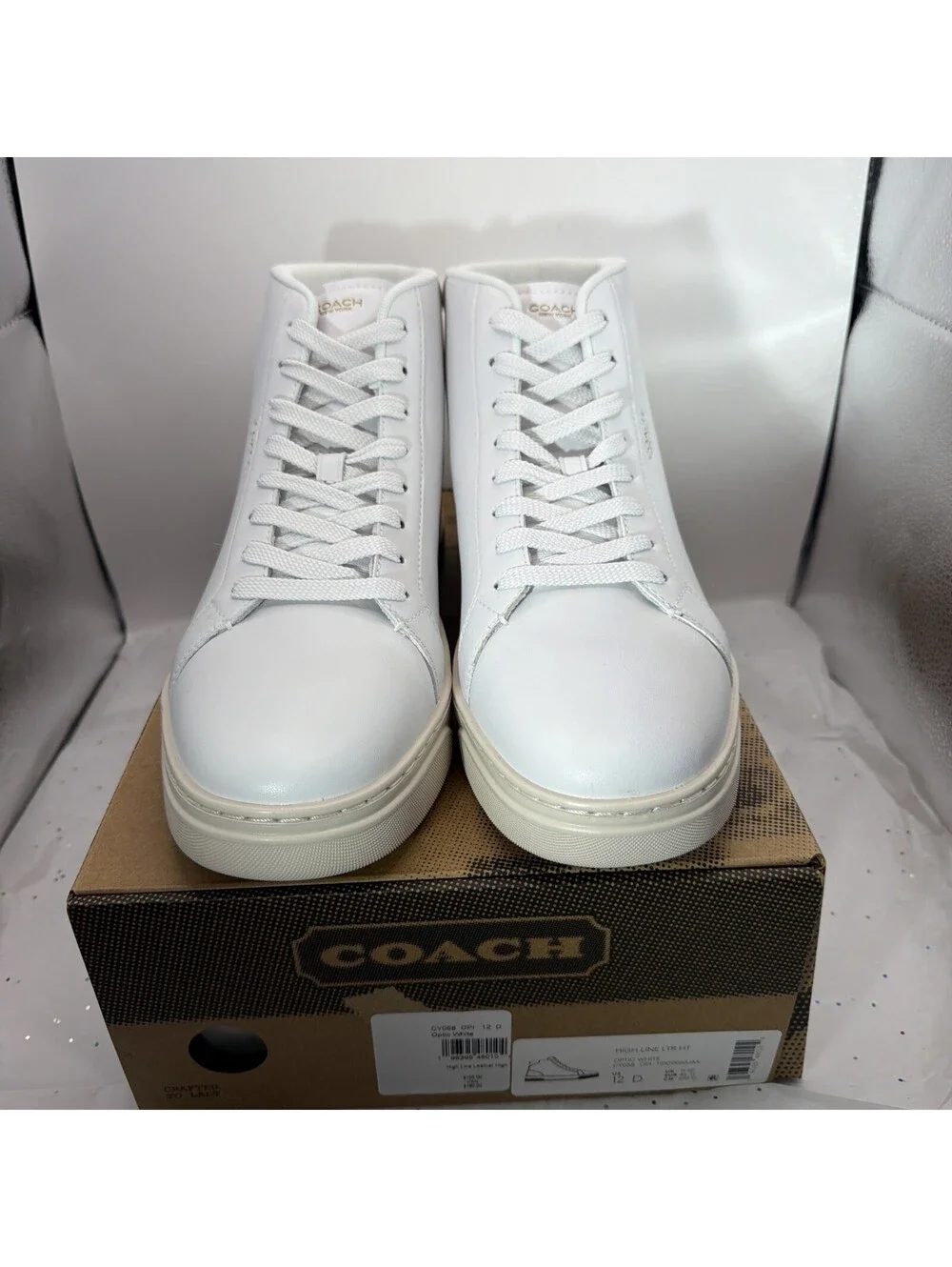 COACH High Line Leather High Top Sneakers CY058 Optic White Men’s 12D NIB